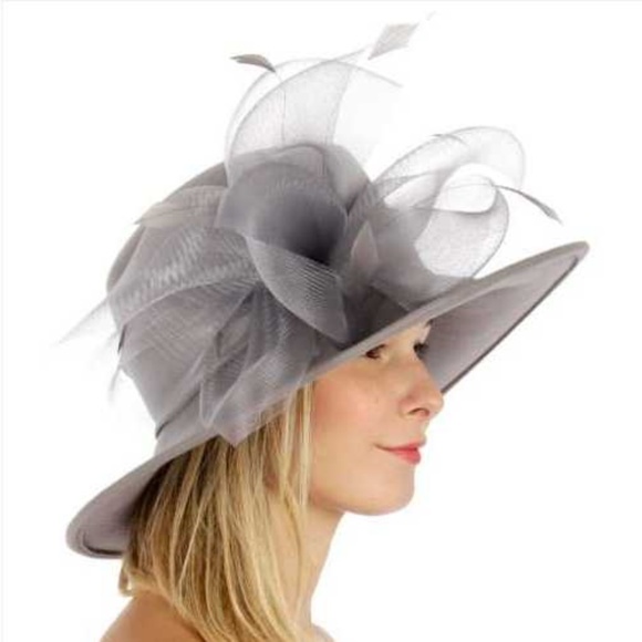 Church formal Wool hat with netted feather…
